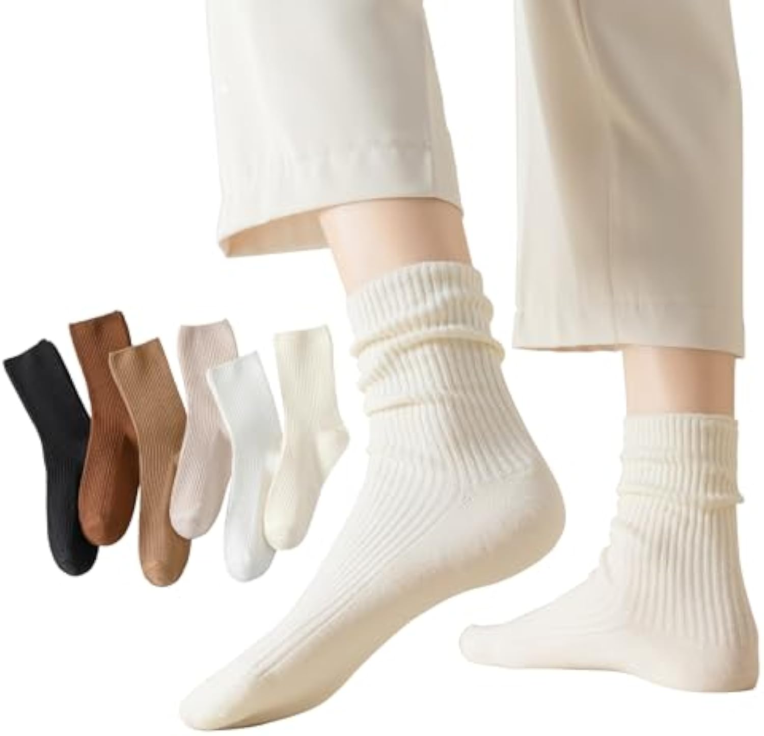 6er-Set Crew-Socken für Damen, Baumwollsocken, süße, lässige Sportsocken