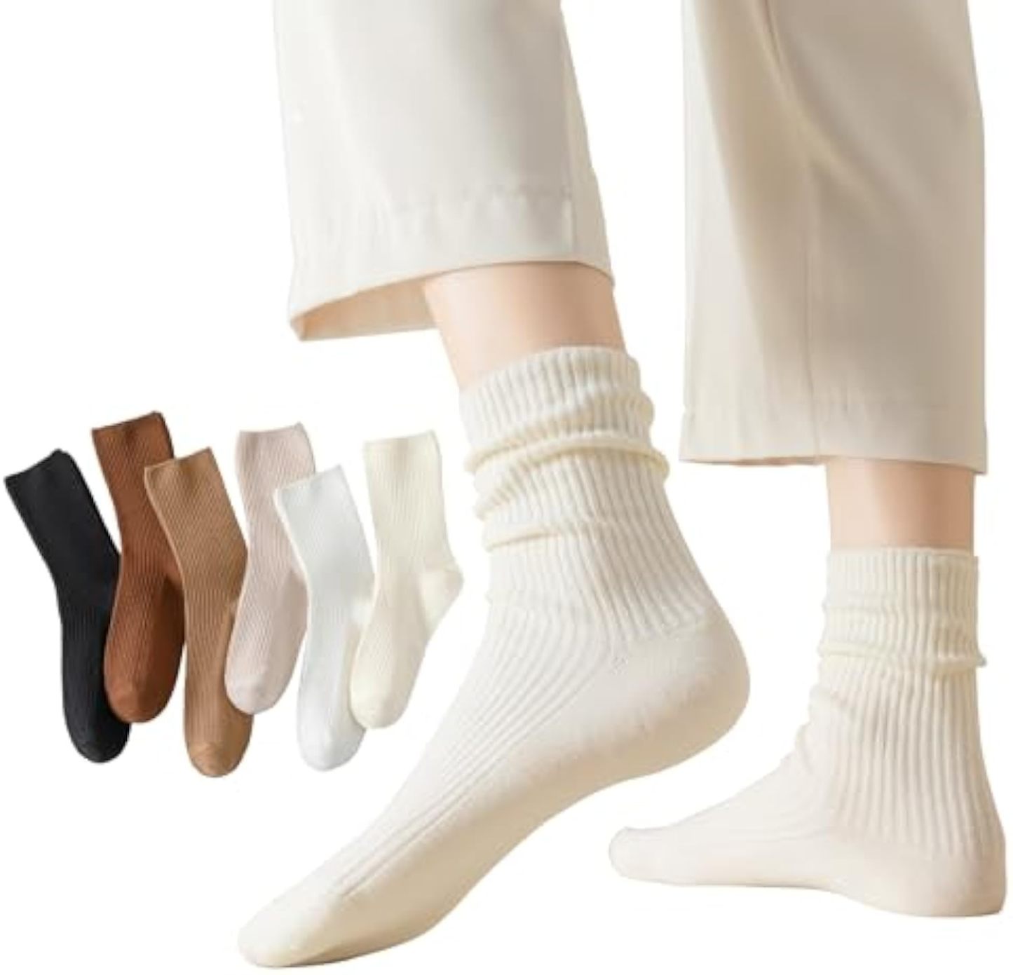 6er-Set Crew-Socken für Damen, Baumwollsocken, süße, lässige Sportsocken
