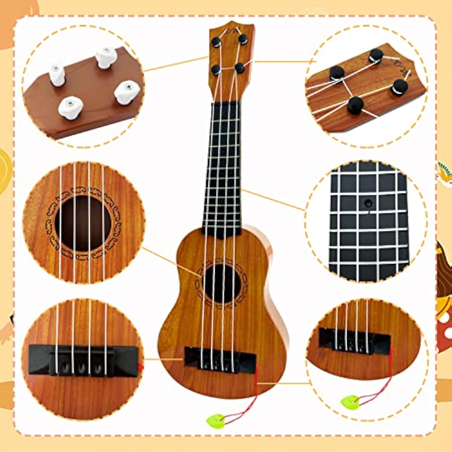 Kinderspielzeug-Ukulele, klassische 17-Zoll-4-saitige Mini-Kindergitarre mit Plektrum