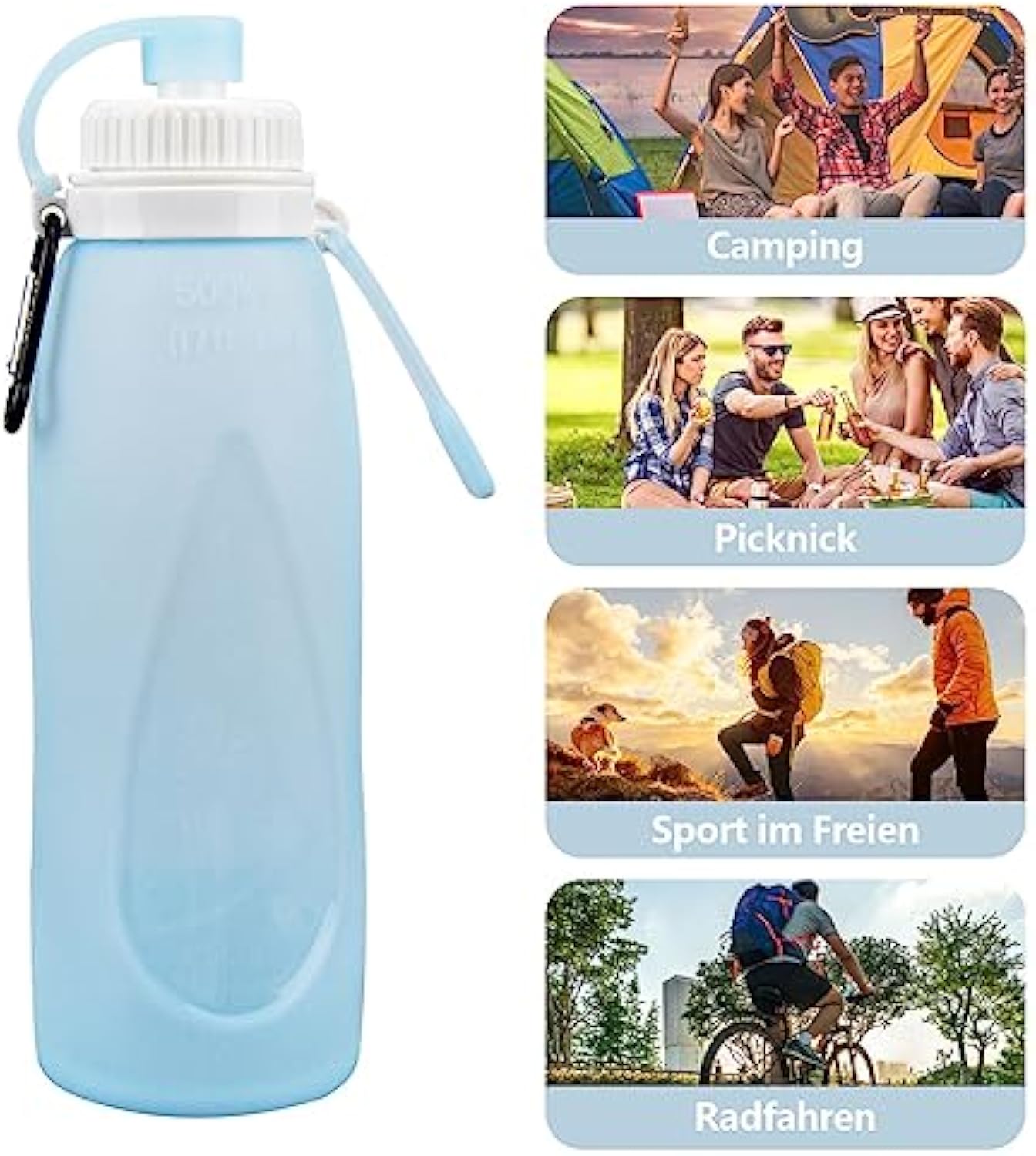 Faltbare Wasserflasche, 500 ml Soft Flask Silikon-Leitungswasserflasche