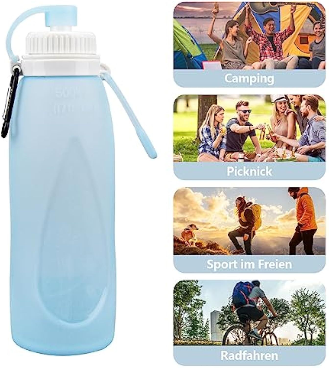 Faltbare Wasserflasche, 500 ml Soft Flask Silikon-Leitungswasserflasche