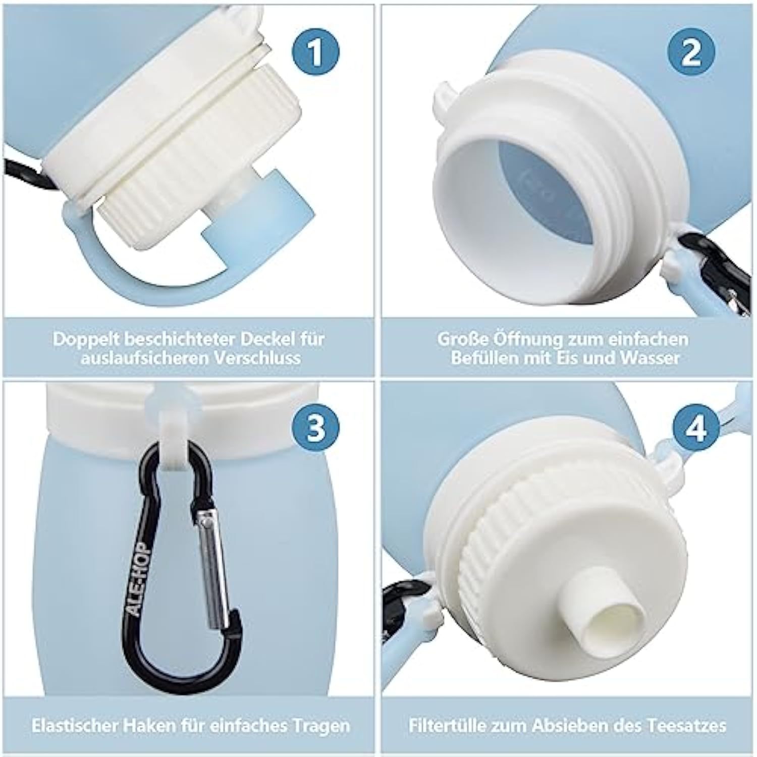 Faltbare Wasserflasche, 500 ml Soft Flask Silikon-Leitungswasserflasche