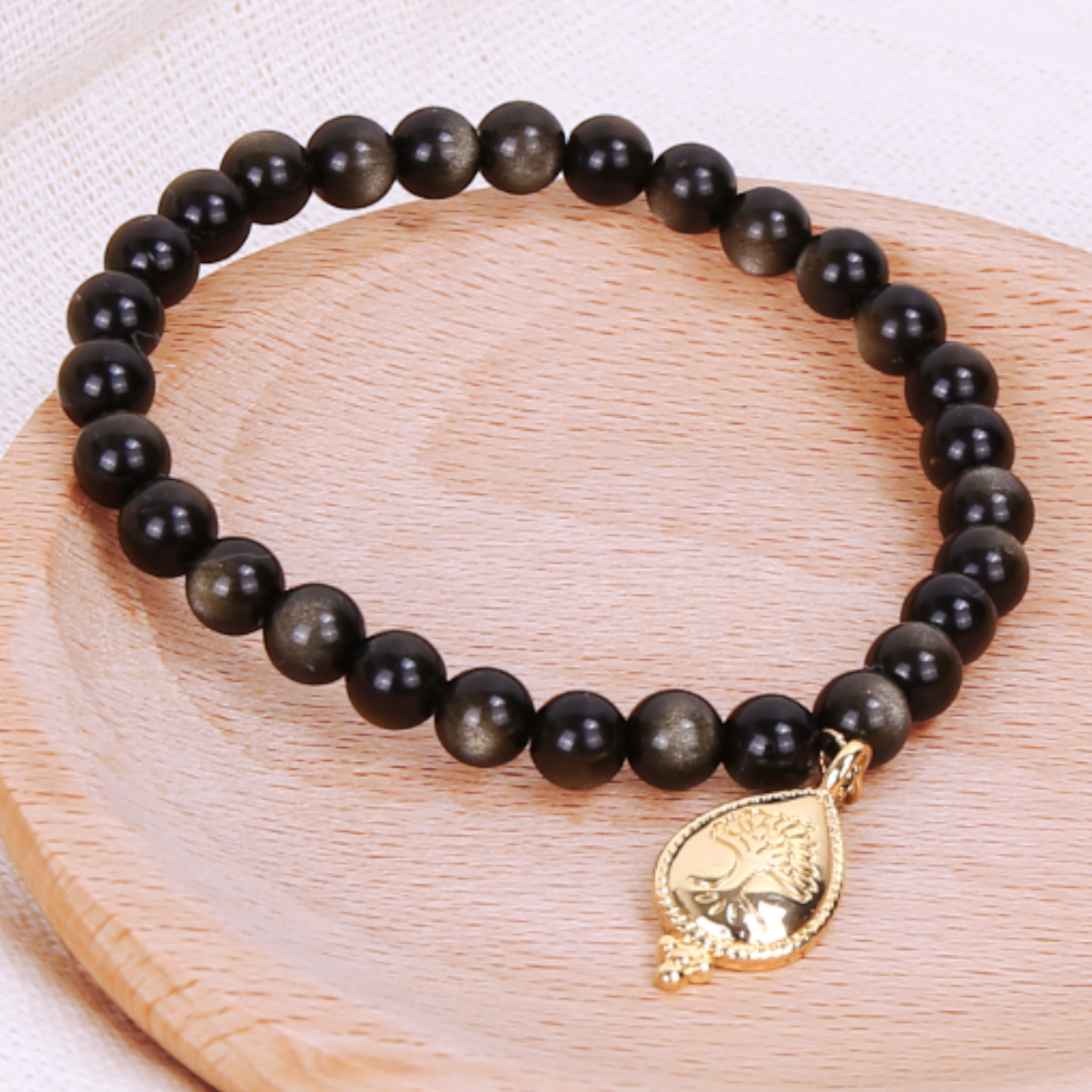 Groundshield Bracelet — Gold Obsidian Protection Crystal Bracelet| 18K Gold-Plated Charm