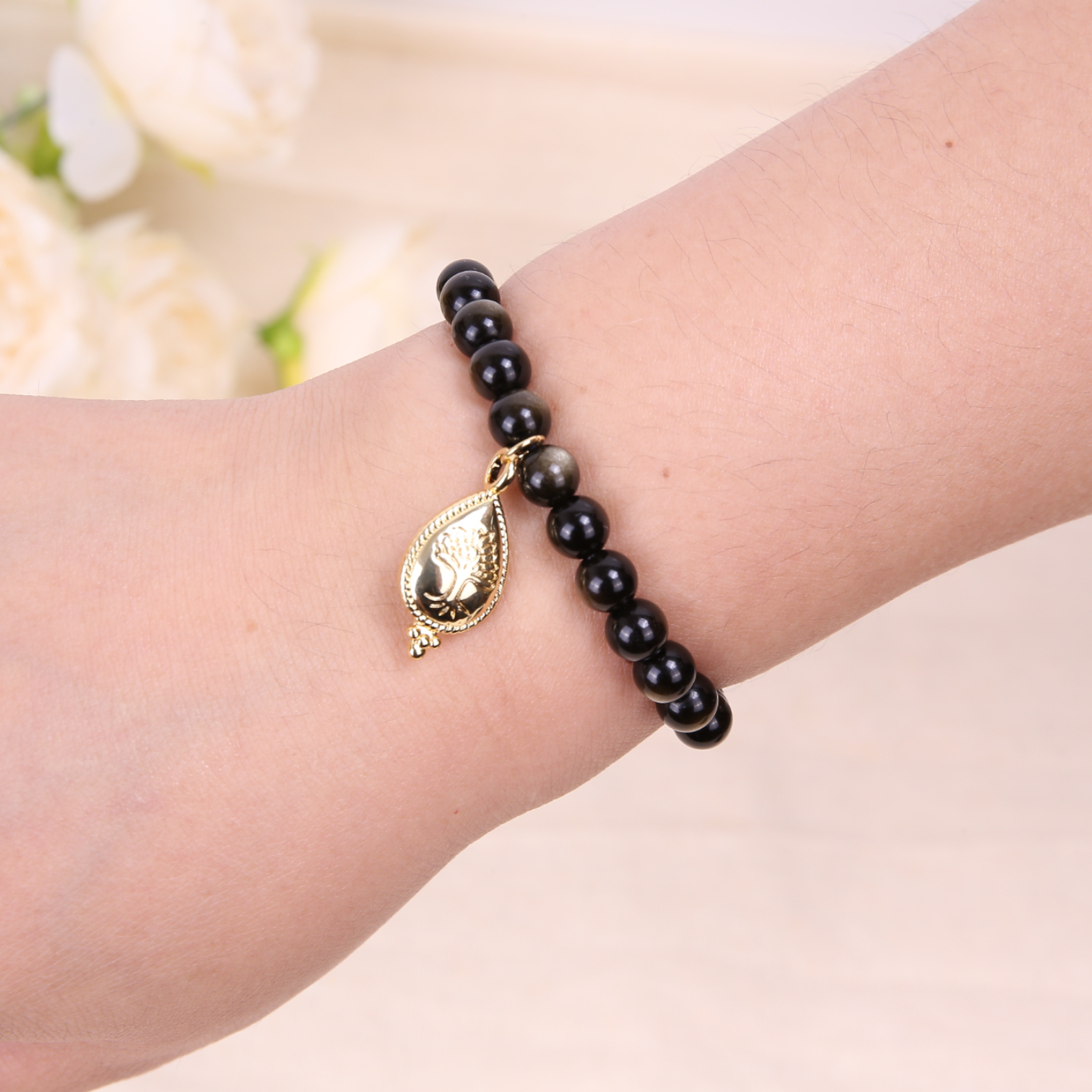 Groundshield Bracelet — Gold Obsidian Protection Crystal Bracelet| 18K Gold-Plated Charm