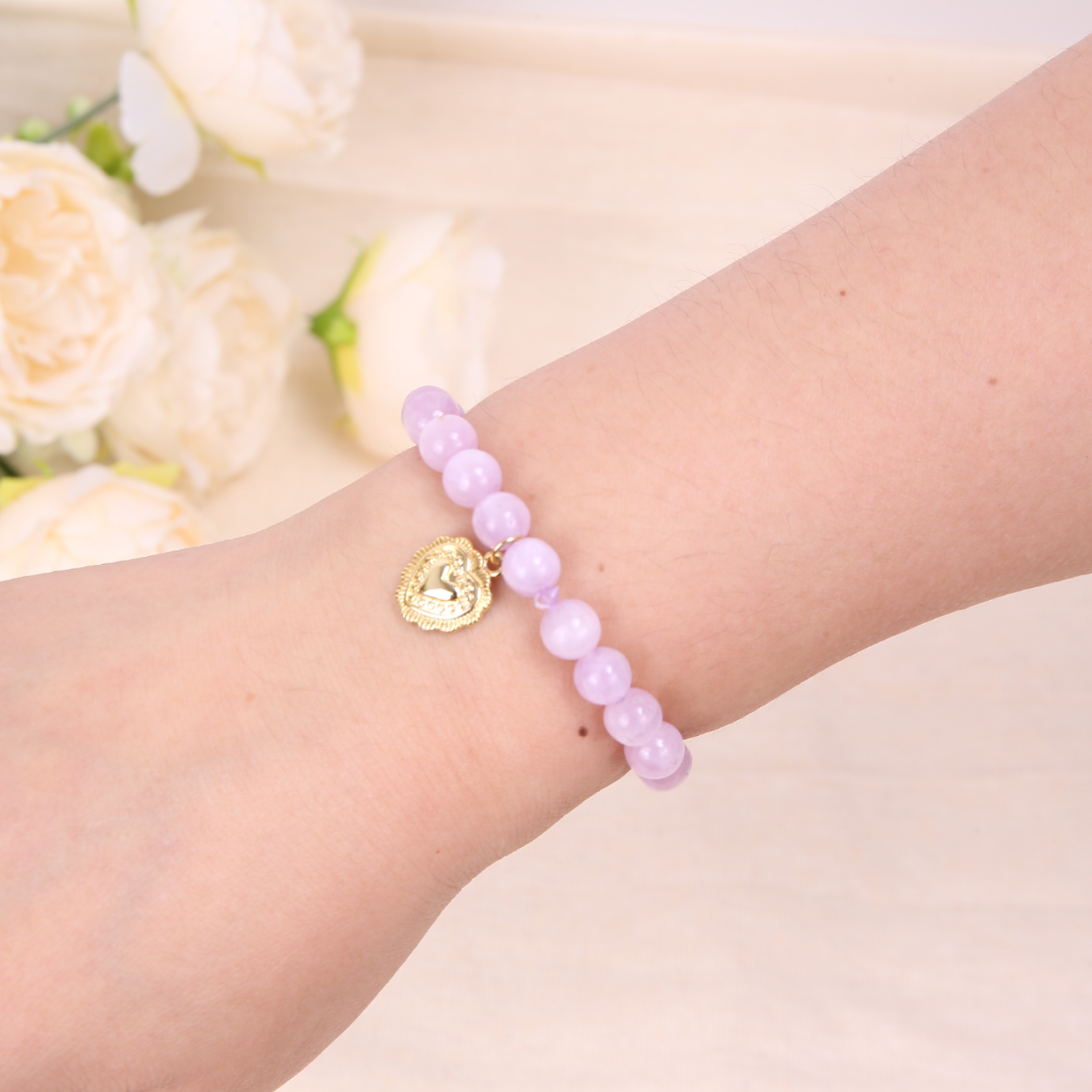 Amethyst Heartlight Bracelet — Amethyst Emotional Healing Bracelet| 18K Gold-Plated Charm