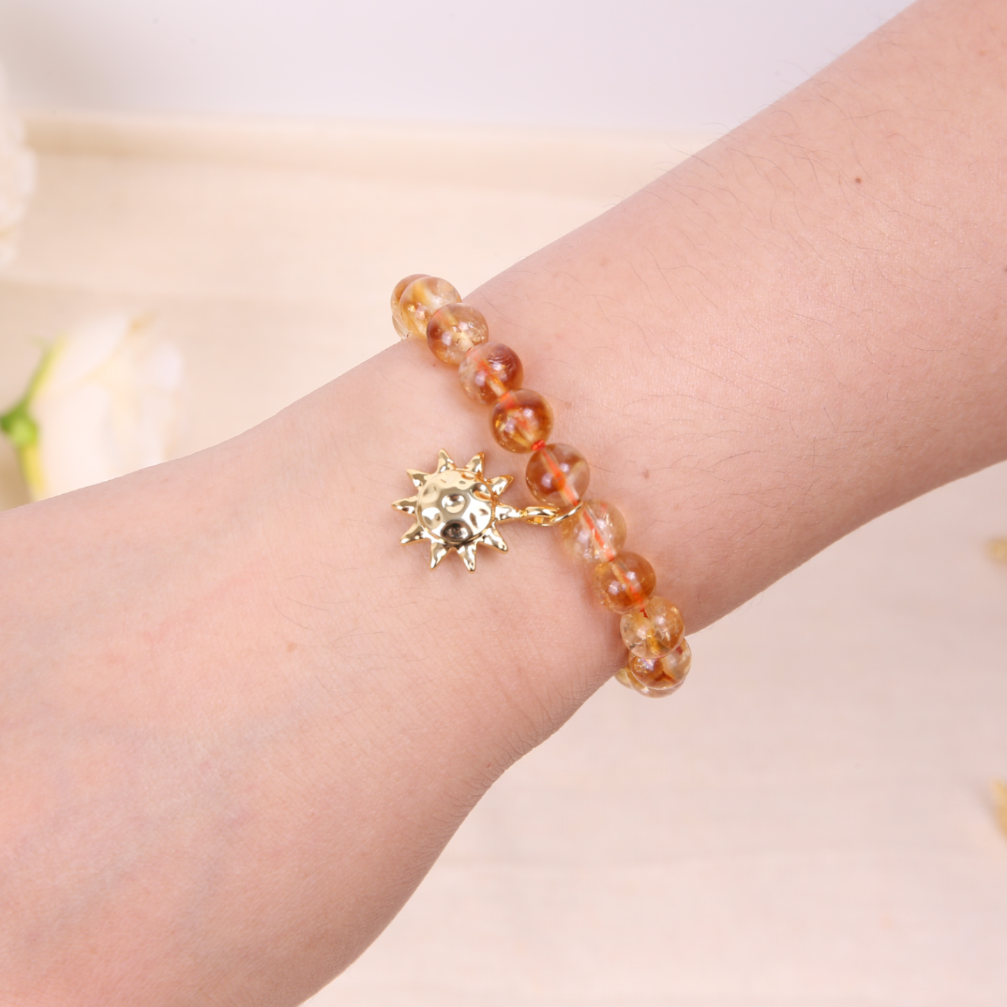 Golden Aura Bracelet — Natural Citrine Abundance Crystal Bracelet| 18K Gold-Plated Charm