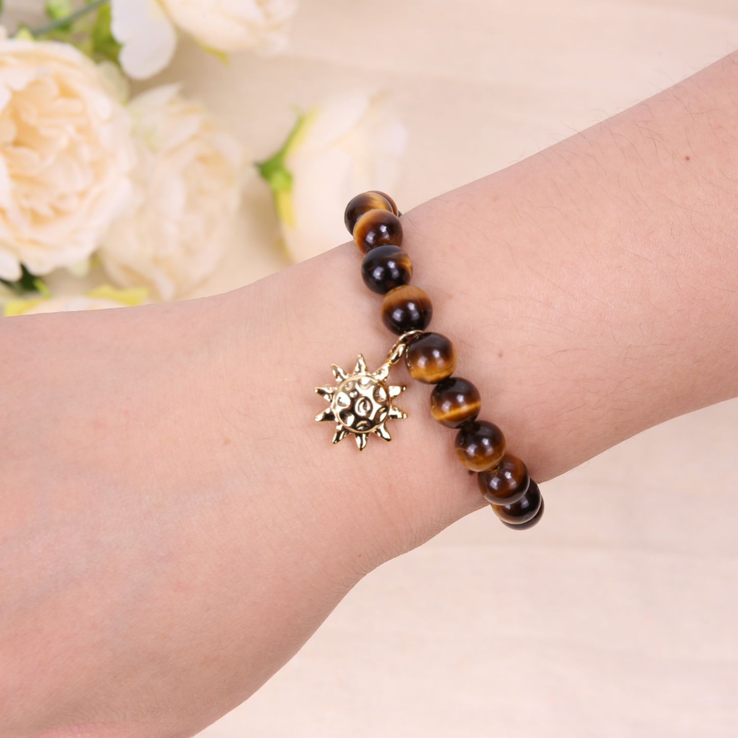Sunfire Courage Bracelet — Tiger Eye Confidence Crystal Bracelet| 18K Gold-Plated Charm
