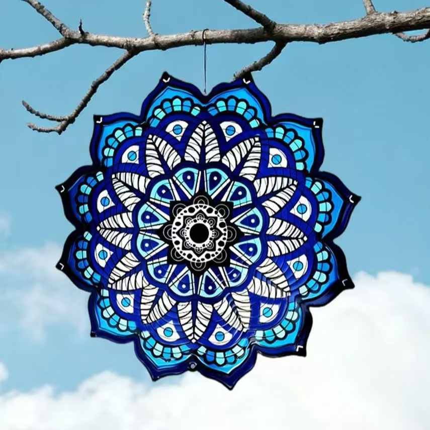 Mandala Wind Spinner Chime, Outdoor Garden Decor, Feng Shui Wind Catcher for Good Luck, Christmas Ornament for Patio, Yard, and Home