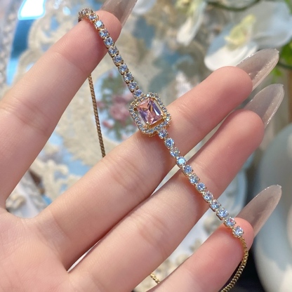 Zircon Diamond Cut Adjustable Bangle - Elegant Openwork Flower Design