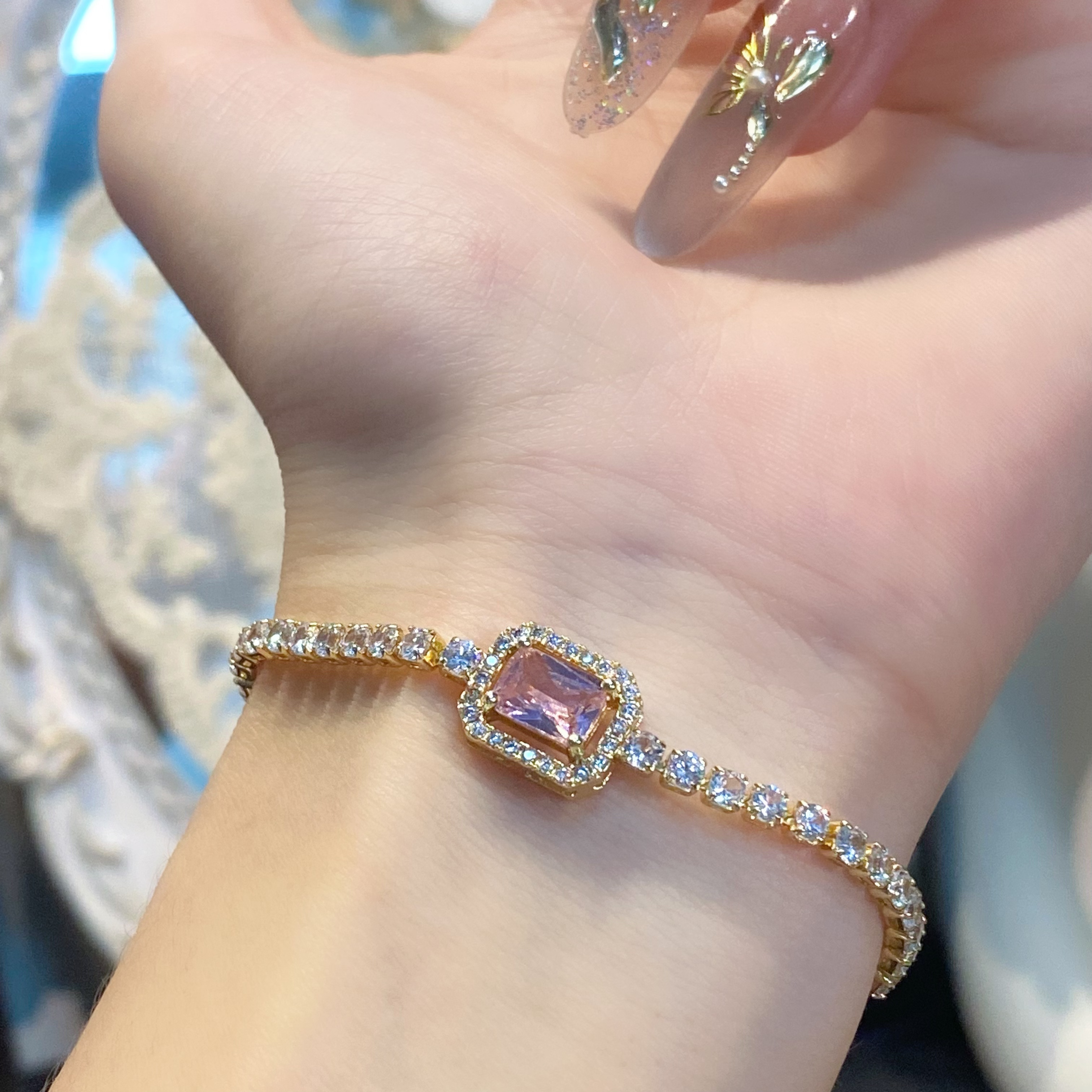 Zircon Diamond Cut Adjustable Bangle - Elegant Openwork Flower Design