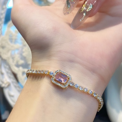 Zircon Diamond Cut Adjustable Bangle - Elegant Openwork Flower Design