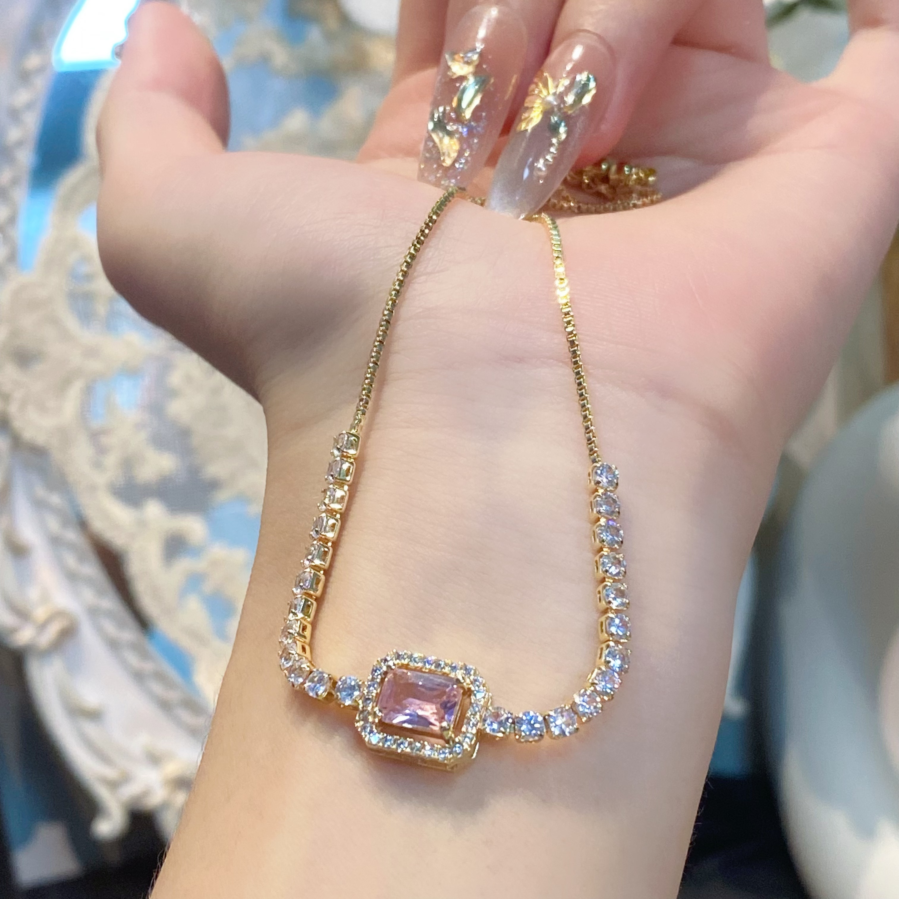 Zircon Diamond Cut Adjustable Bangle - Elegant Openwork Flower Design