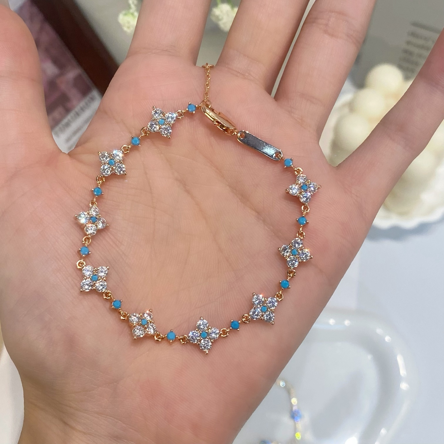 Copper Four Leaf Clover Charm Bracelet