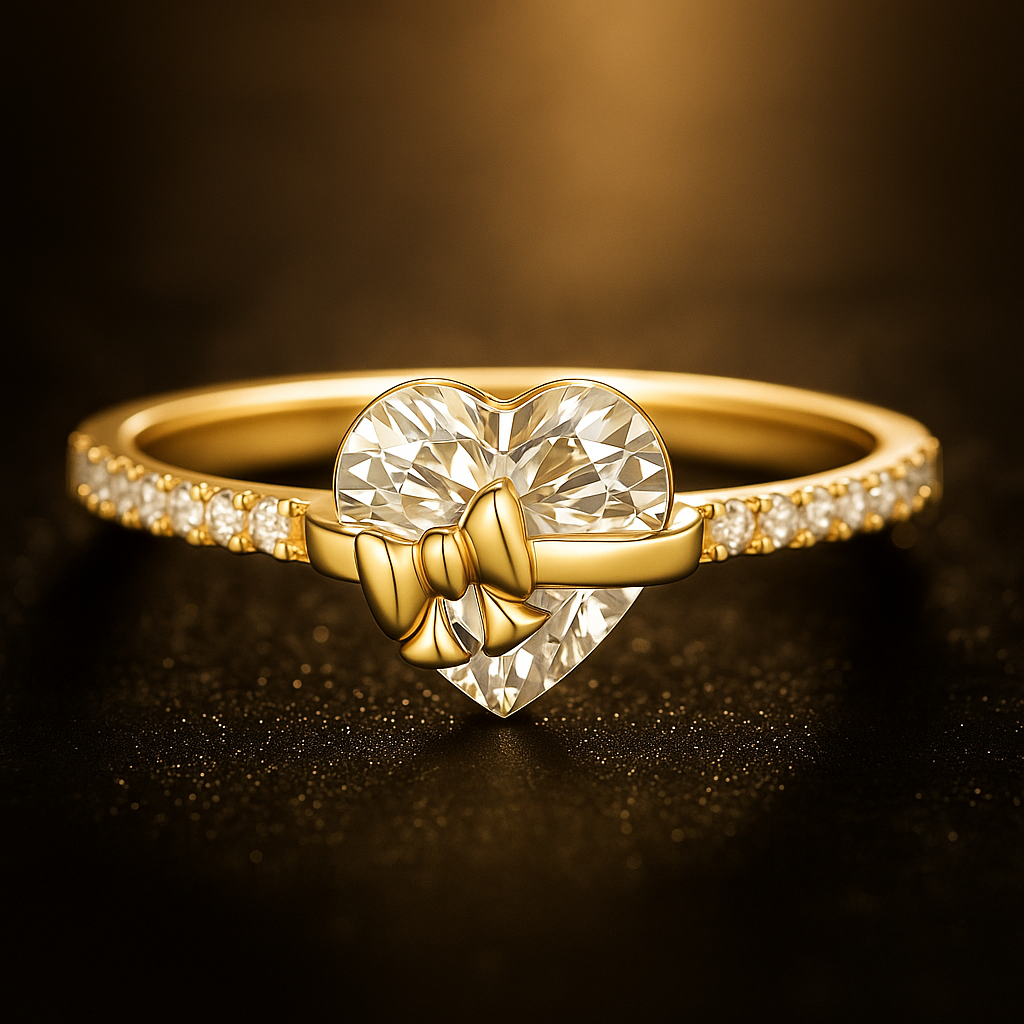 Gold Bow Heart Ring