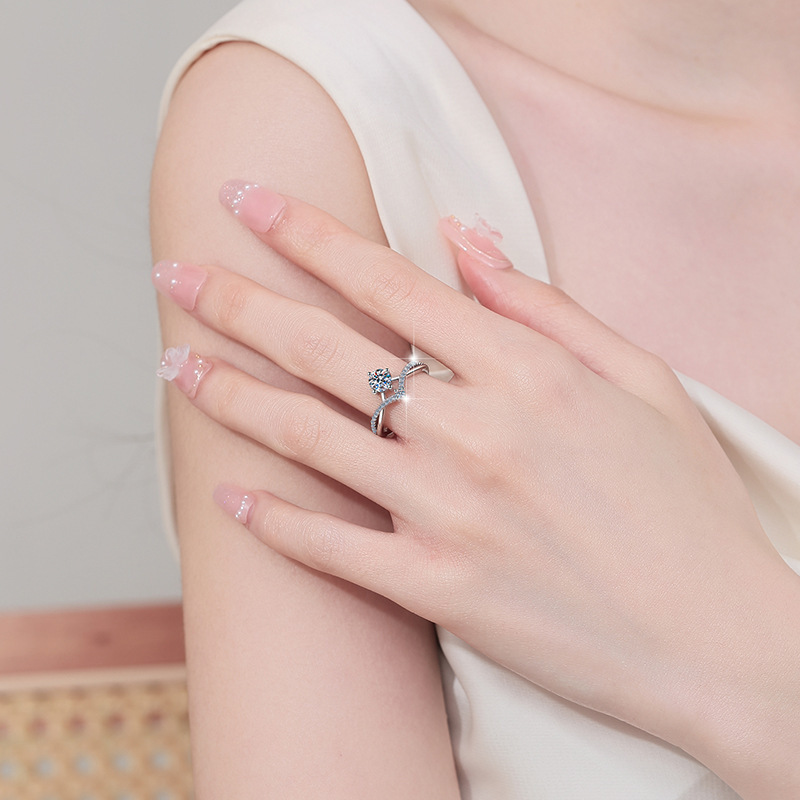 1ct Moissanite Ring - 925 Sterling Silver Crown V-Shape Engagement Ring