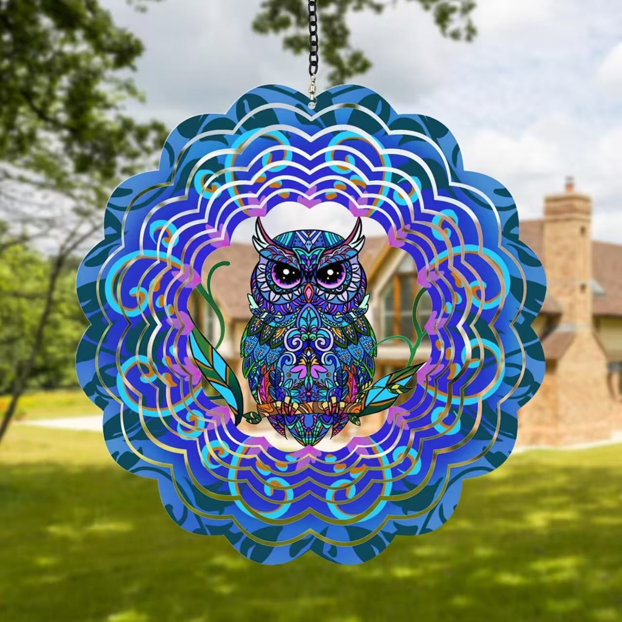 Mandala Wind Spinner Chime, Outdoor Garden Decor, Feng Shui Wind Catcher for Good Luck, Christmas Ornament for Patio, Yard, and Home
