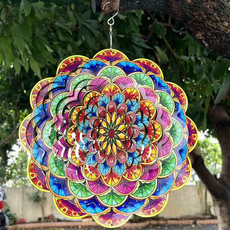 Mandala Wind Spinner Chime, Outdoor Garden Decor, Feng Shui Wind Catcher for Good Luck, Christmas Ornament for Patio, Yard, and Home