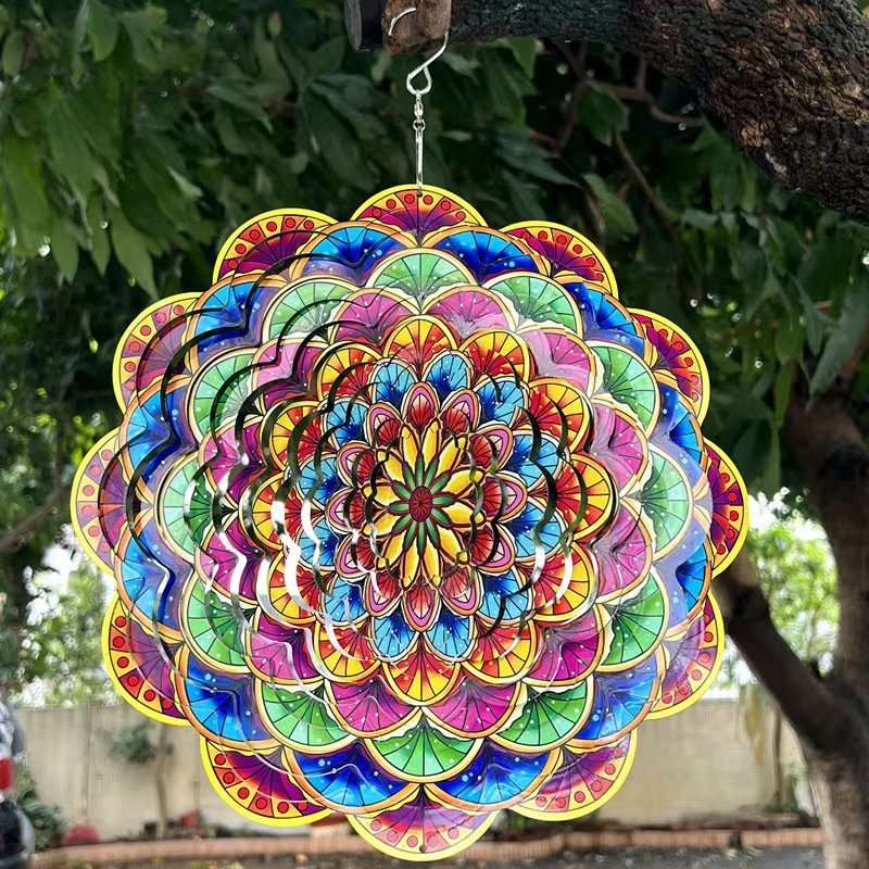 Mandala Wind Spinner Chime, Outdoor Garden Decor, Feng Shui Wind Catcher for Good Luck, Christmas Ornament for Patio, Yard, and Home