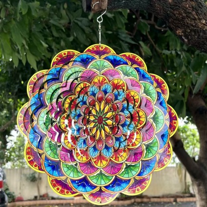 Mandala Wind Spinner Chime, Outdoor Garden Decor, Feng Shui Wind Catcher for Good Luck, Christmas Ornament for Patio, Yard, and Home