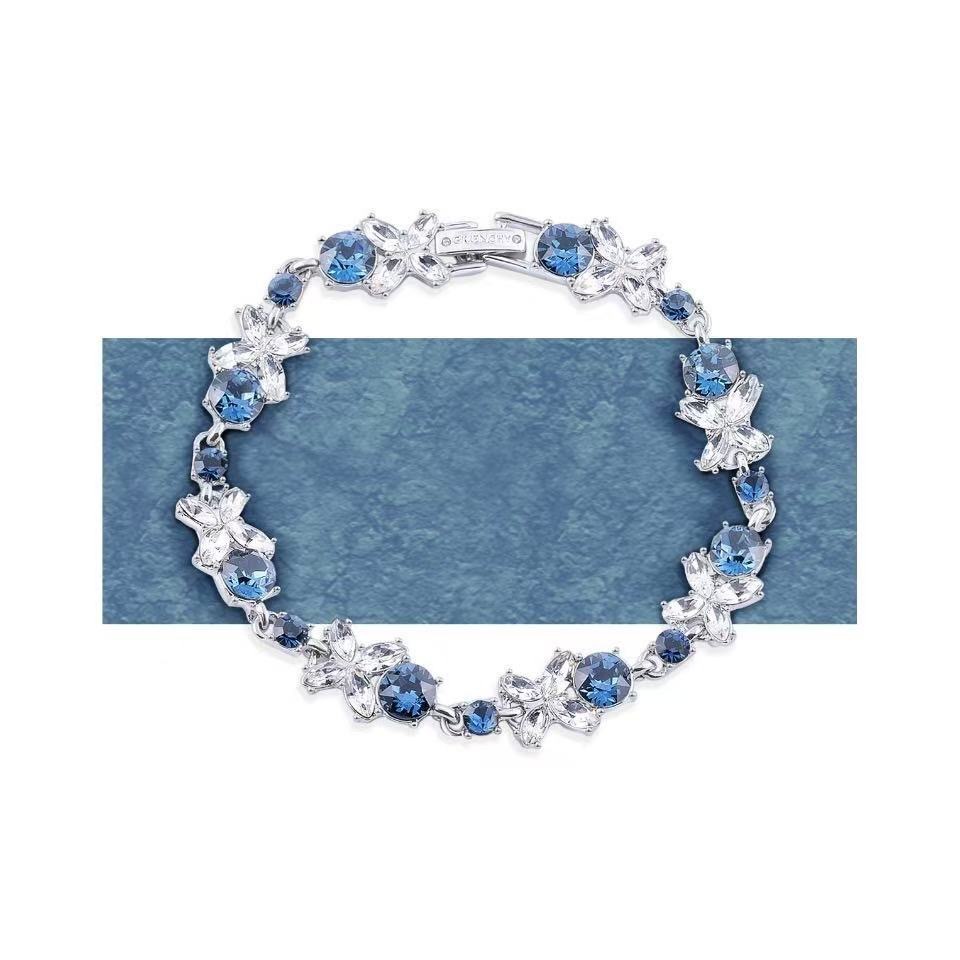 Geometric Indigo Blue Crystal Bracelet | White Gold Plated Copper Chain