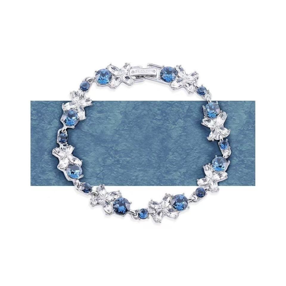 Geometric Indigo Blue Crystal Bracelet | White Gold Plated Copper Chain