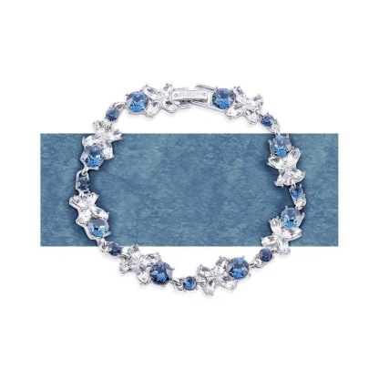 Geometric Indigo Blue Crystal Bracelet | White Gold Plated Copper Chain