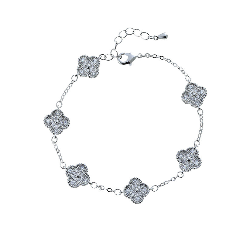 Solid Gold Plated Zircon Clover Flower Bracelet