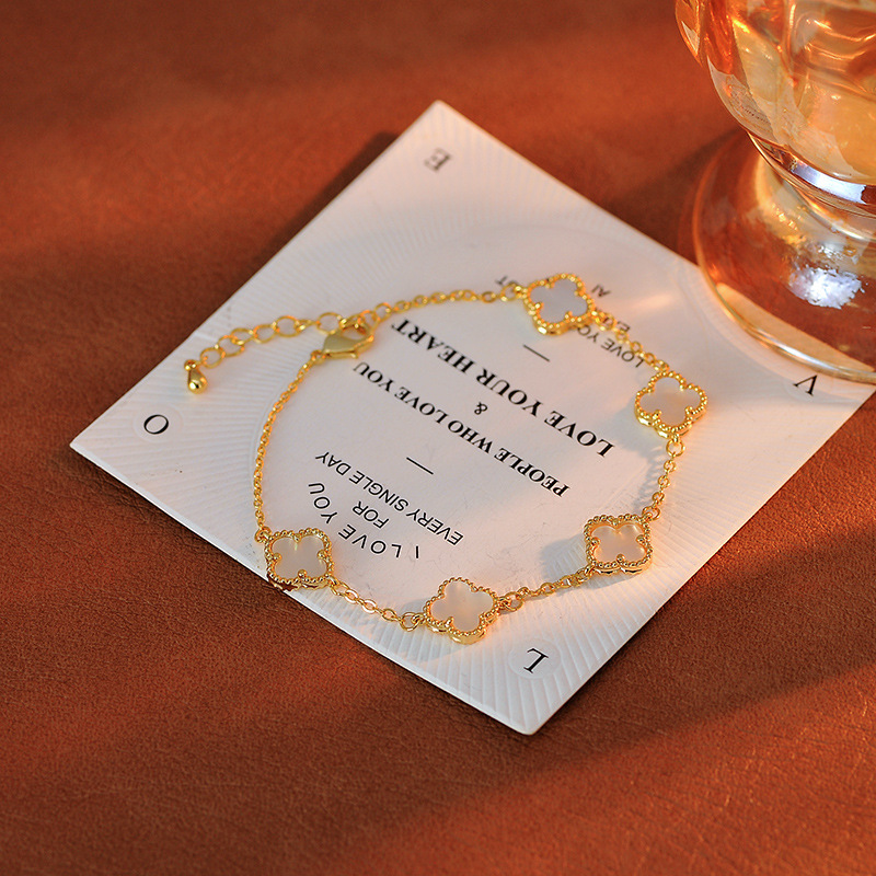 Solid Gold Plated Zircon Clover Flower Bracelet