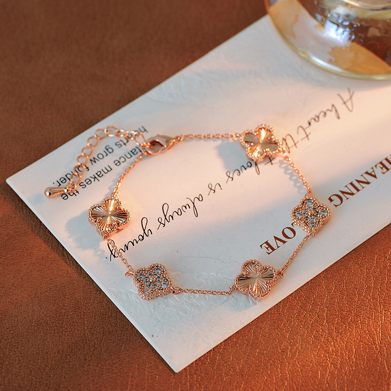 Solid Gold Plated Zircon Clover Flower Bracelet