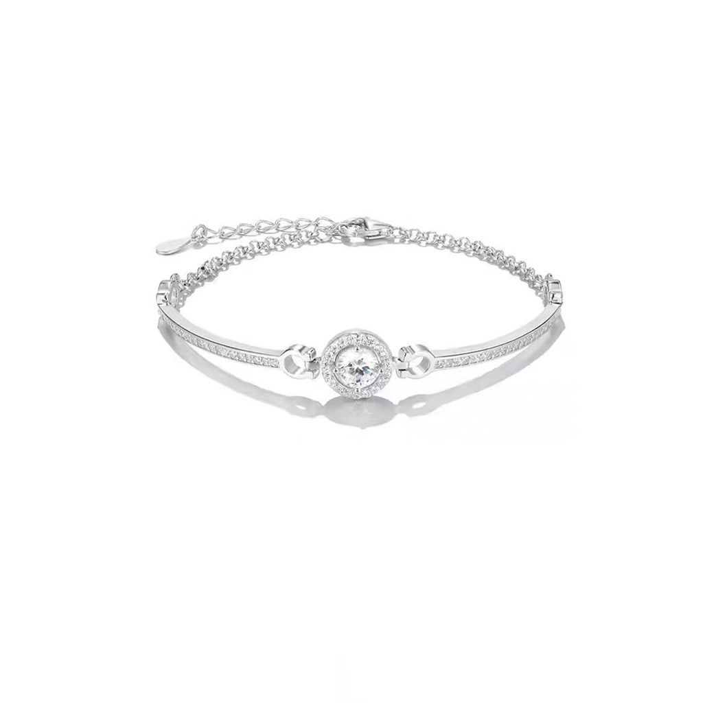 Minimalist Circle Zirconia Bracelet | 925 Sterling Silver Elegant Chain