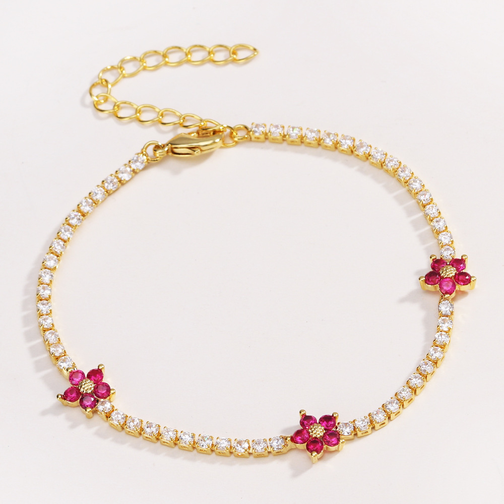 Multi-Color Flower Zircon Bracelet | Dainty Five-Petal Charm Anklet