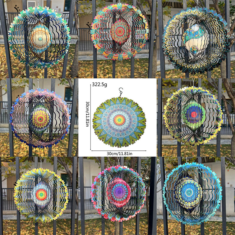 Mandala Wind Spinner Chime, Outdoor Garden Decor, Feng Shui Wind Catcher for Good Luck, Christmas Ornament for Patio, Yard, and Home