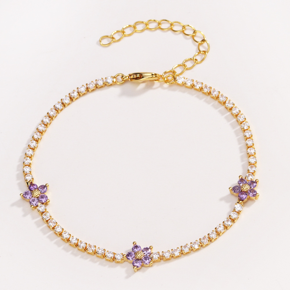 Multi-Color Flower Zircon Bracelet | Dainty Five-Petal Charm Anklet