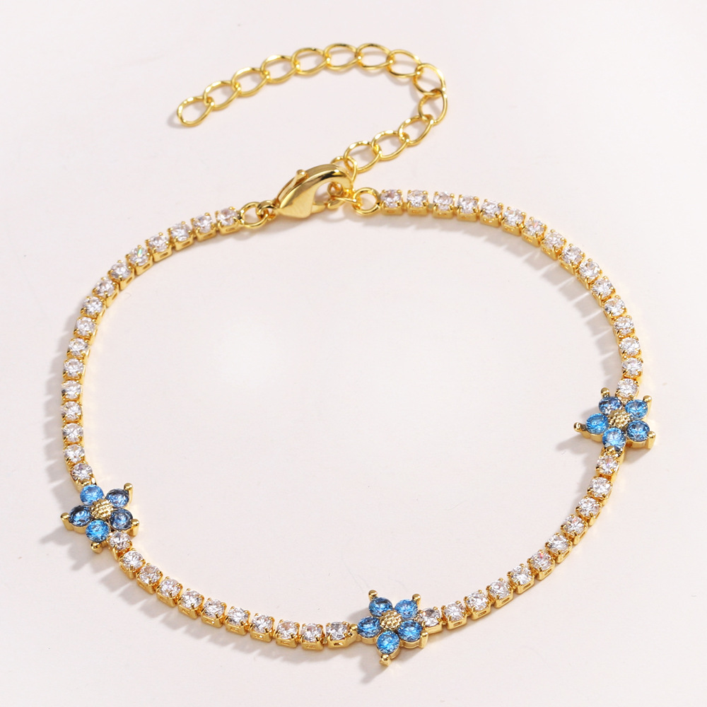 Multi-Color Flower Zircon Bracelet | Dainty Five-Petal Charm Anklet