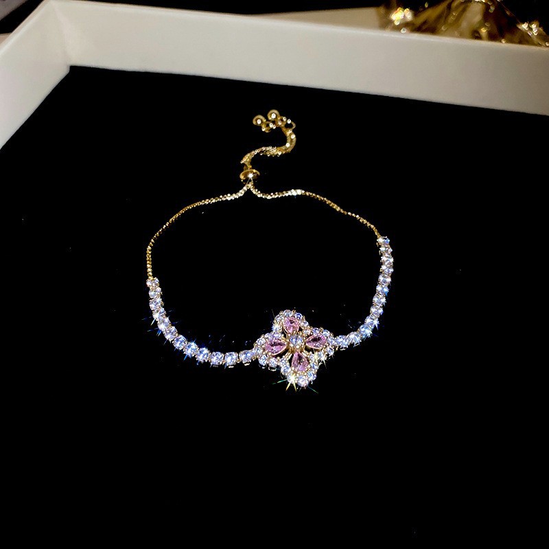 Zircon Diamond Flower Adjustable Bracelet - Hollow Design