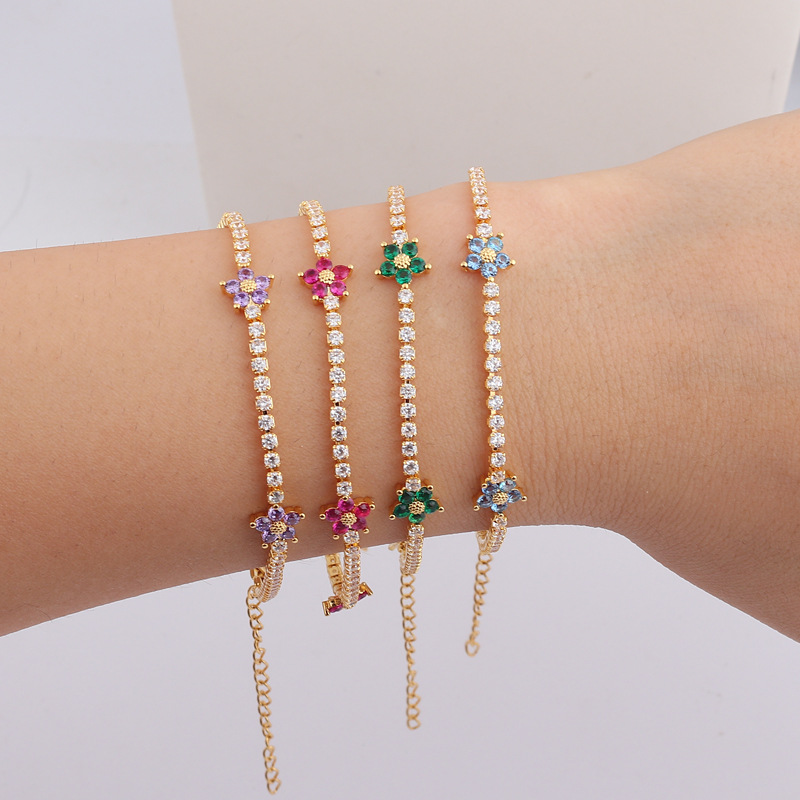 Multi-Color Flower Zircon Bracelet | Dainty Five-Petal Charm Anklet