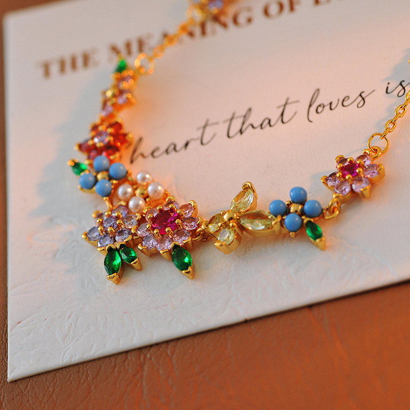 Rainbow Zirconia Flower & Butterfly Necklace