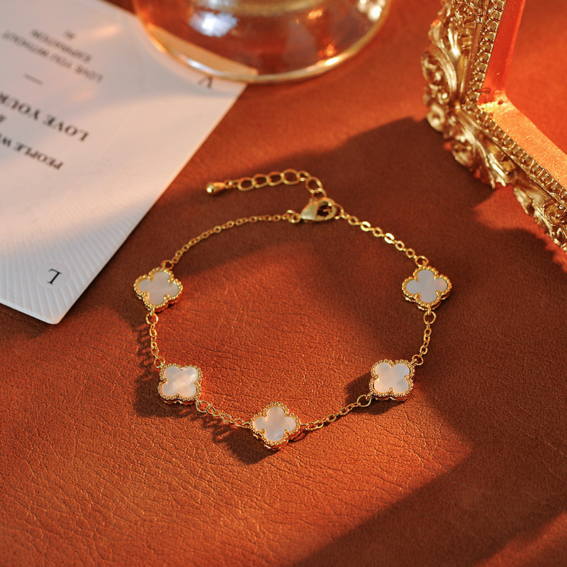 Solid Gold Plated Zircon Clover Flower Bracelet