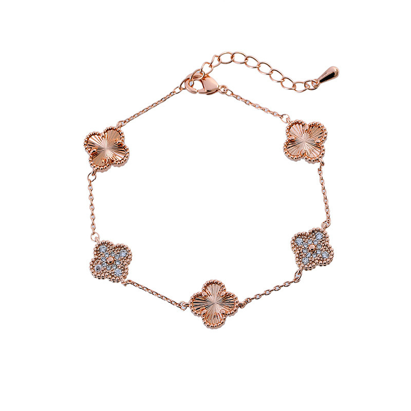 Solid Gold Plated Zircon Clover Flower Bracelet