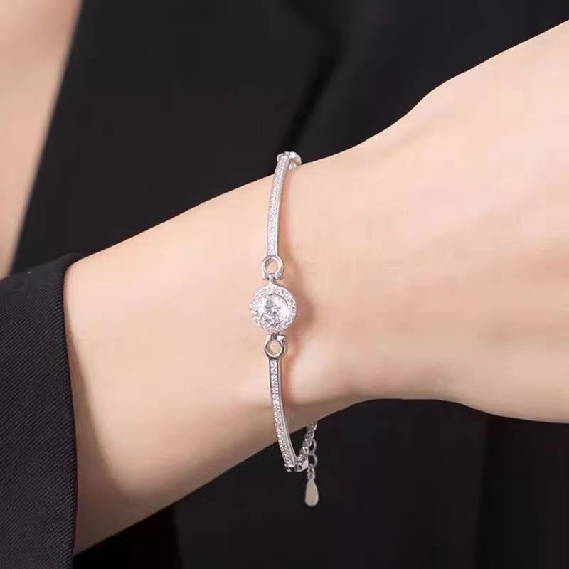 Minimalist Circle Zirconia Bracelet | 925 Sterling Silver Elegant Chain