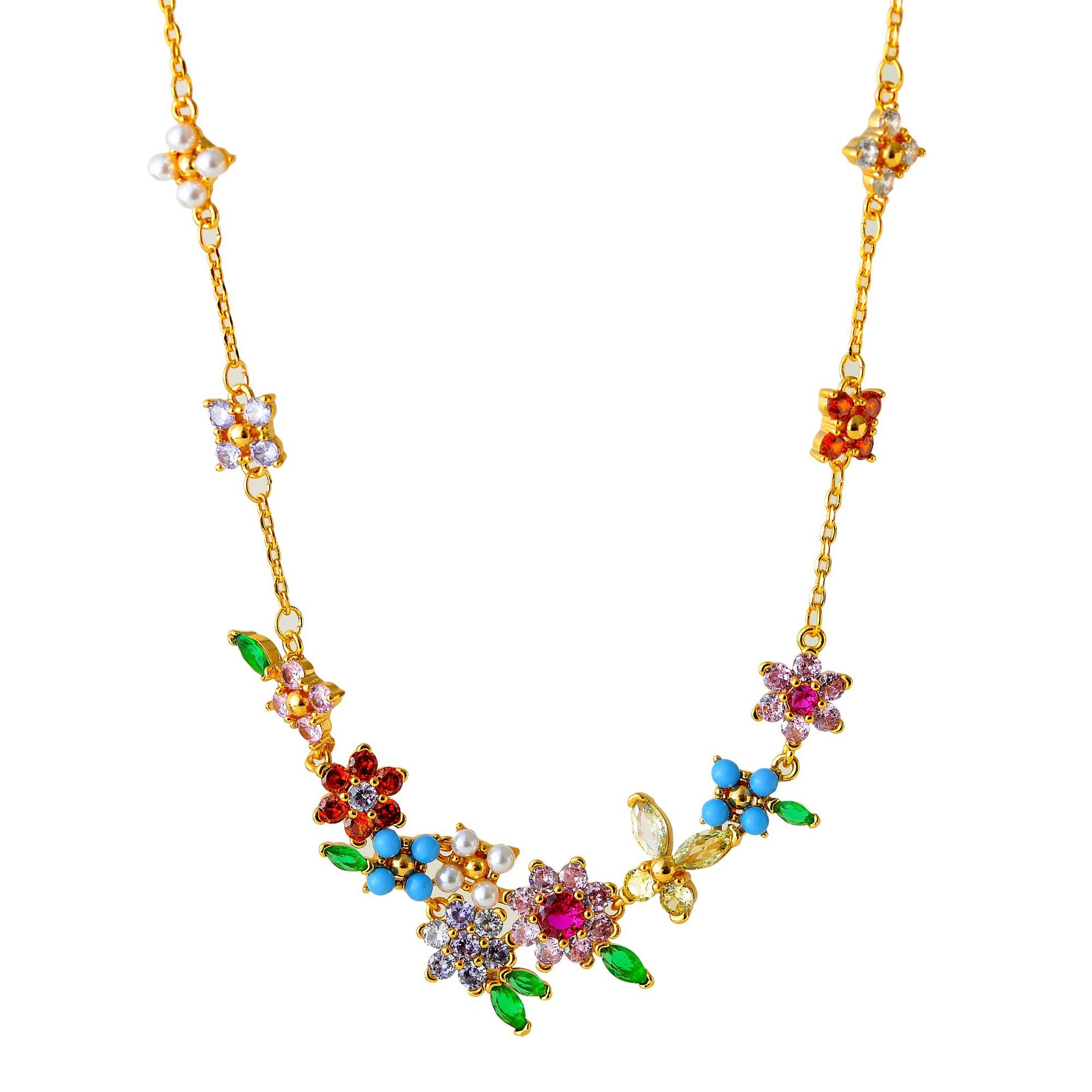 Rainbow Zirconia Flower & Butterfly Necklace