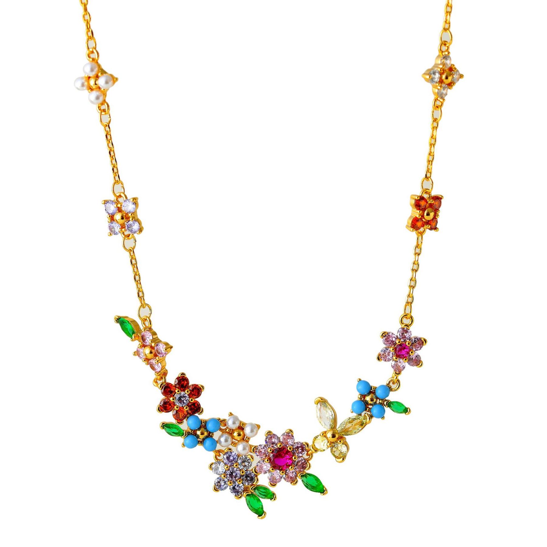 Rainbow Zirconia Flower & Butterfly Necklace