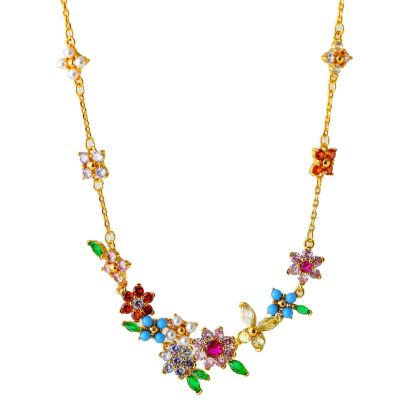 Rainbow Zirconia Flower & Butterfly Necklace