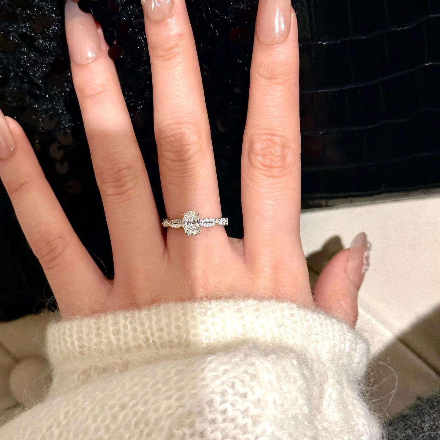 S925 Sterling Silver Moissanite Ballet Twist Spiral Ring - Elegant Oval