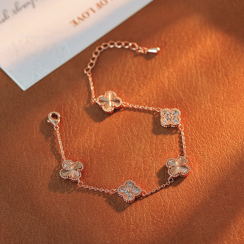 Solid Gold Plated Zircon Clover Flower Bracelet