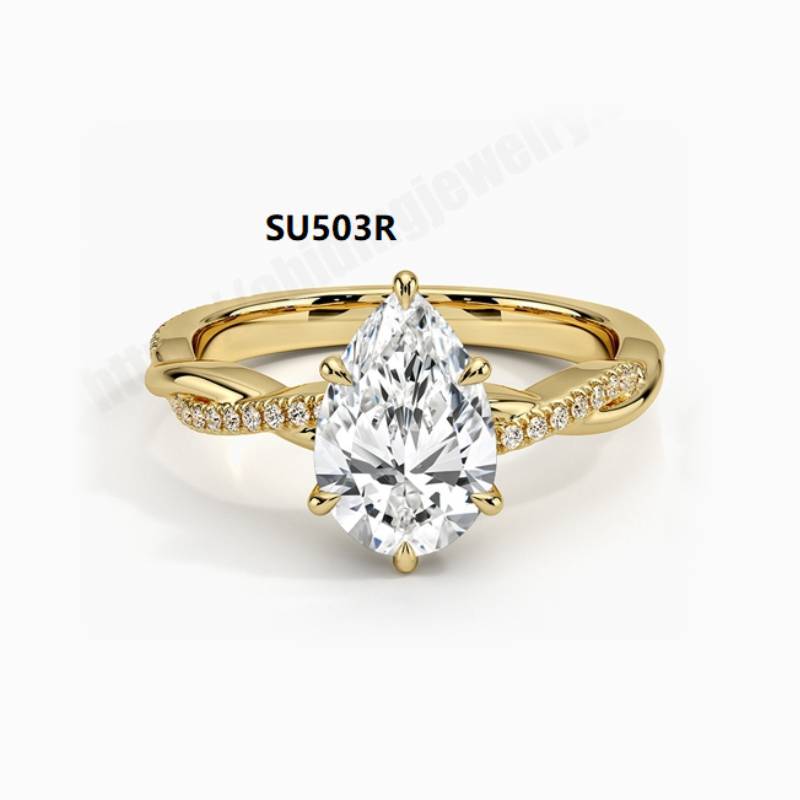 1ct Teardrop Ring - 925 Sterling Silver Gold Moissanite Ring