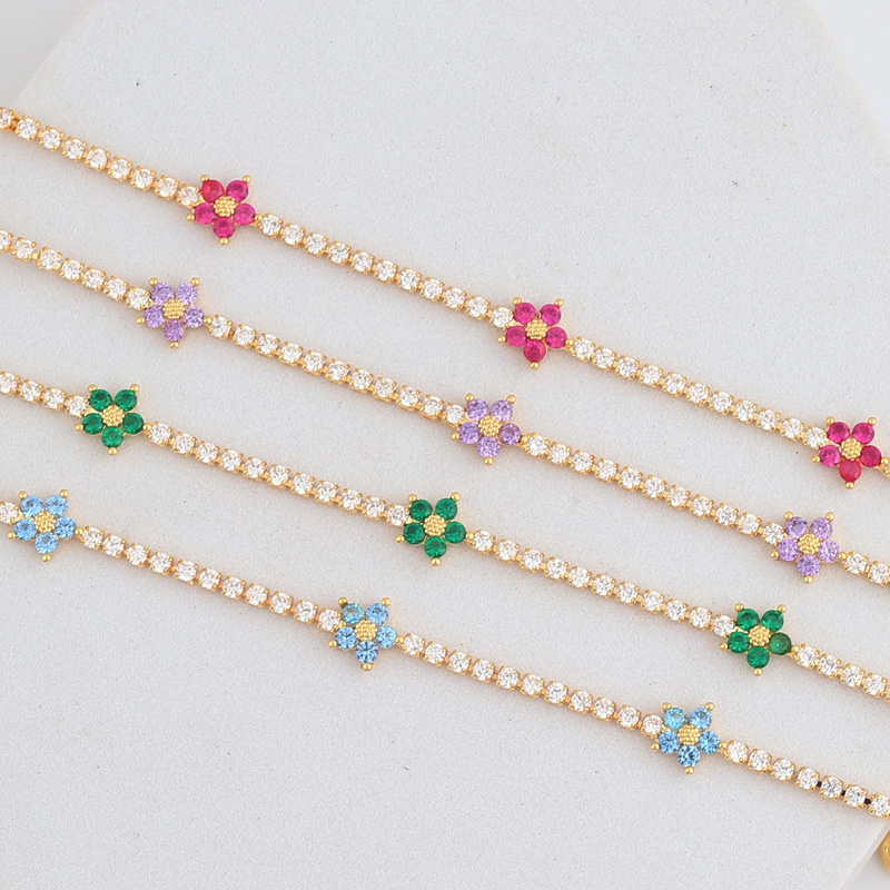 Multi-Color Flower Zircon Bracelet | Dainty Five-Petal Charm Anklet