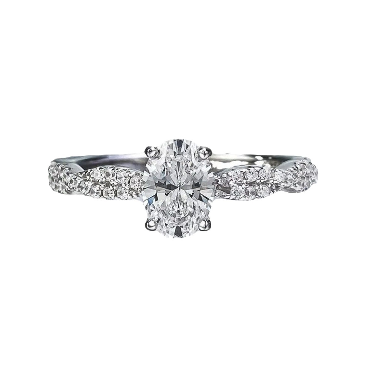 S925 Sterling Silver Moissanite Ballet Twist Spiral Ring - Elegant Oval