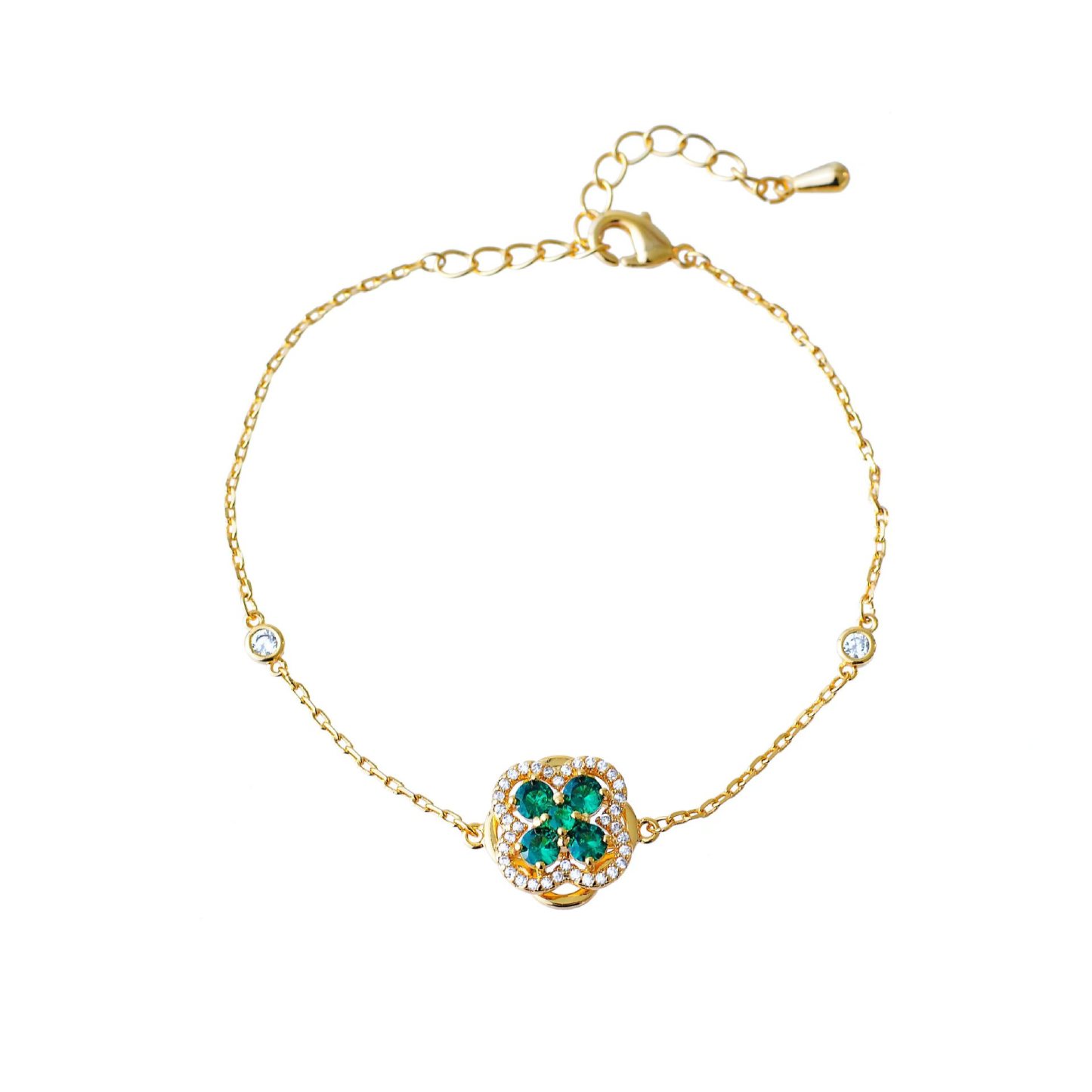 Rotating Green Zirconia Clover Flower Bracelet