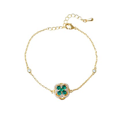 Rotating Green Zirconia Clover Flower Bracelet
